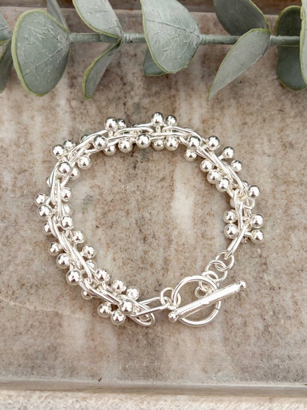 925 Sterling Silver Bead Bracelet Twist Modern Bead Ball Bracelet